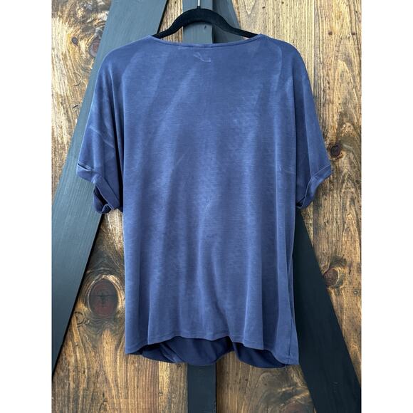 Chicos Mock Wrap Blouse Sueded Polyester Material Charcoal Blue Size 3 = XL 16 - Picture 2 of 6